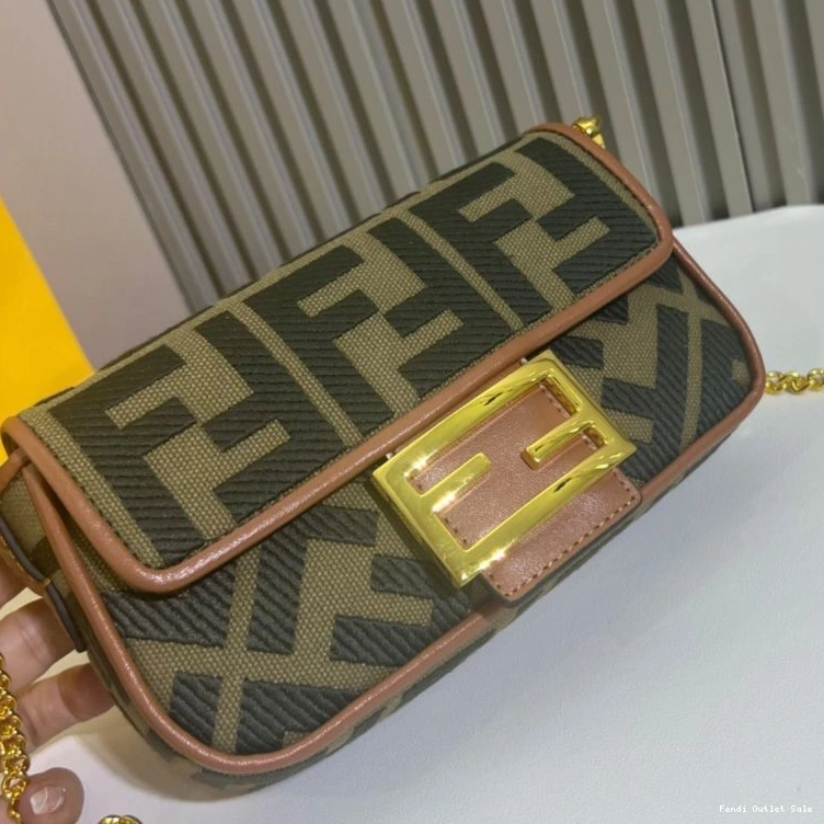 Cheap Fendi Mini FF In Green Bag Canvas Motif Baguette 0729
